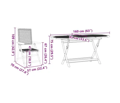 Salokāms Dārza Galds 5 Pcs Melna Vidaxl