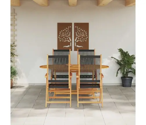 Salokāms Dārza Galds 5 Pcs Melna Vidaxl