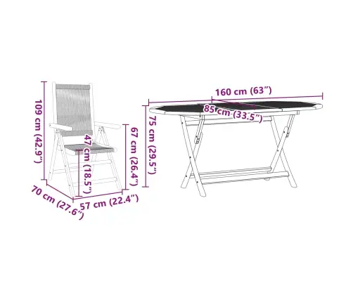 Salokāms Dārza Galds 5 Pcs Melna Vidaxl