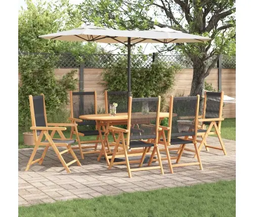 Sodo Valgomojo Komplektas 7 Pcs Juoda Kietos Akacijos Mediena