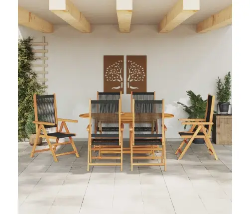 Sodo Valgomojo Komplektas 7 Pcs Juoda Kietos Akacijos Mediena