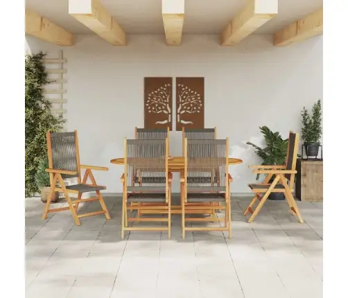 Sodo Valgomojo Komplektas 7 Pcs Pilka Kietos Akacijos Mediena