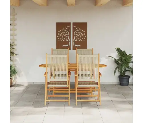 Salokāms Dārza Galds 5 Pcs Bēša 160X85X75 Cm Vidaxl