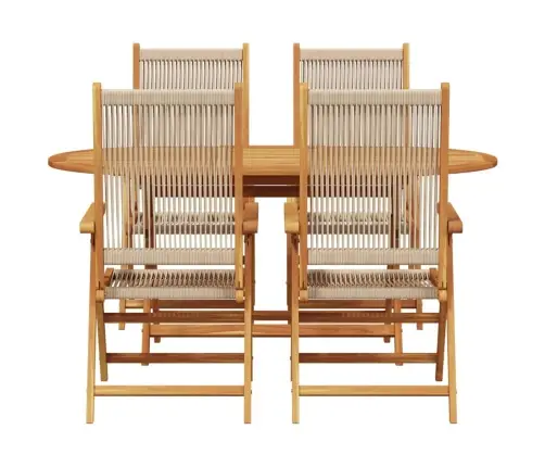 Salokāms Dārza Galds 5 Pcs Bēša 160X85X75 Cm Vidaxl