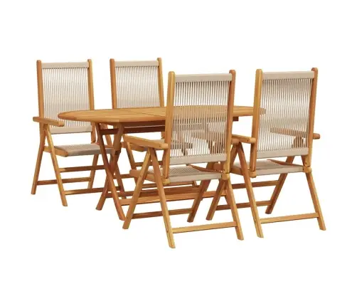 Salokāms Dārza Galds 5 Pcs Bēša 160X85X75 Cm Vidaxl