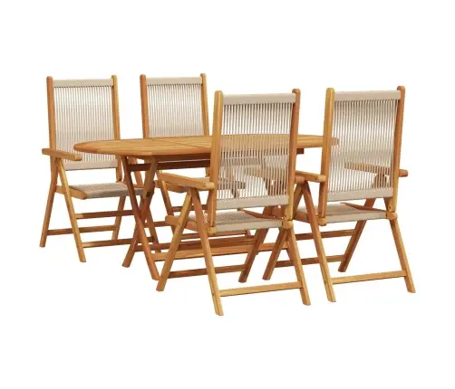 Salokāms Dārza Galds 5 Pcs Bēša 160X85X75 Cm Vidaxl