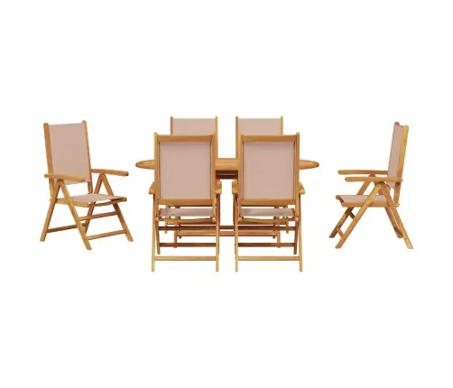 Dārza Ēdamgalds 7 Pcs Pelēkbrūna 6-Vietīgs Koks Un Audums Vidaxl