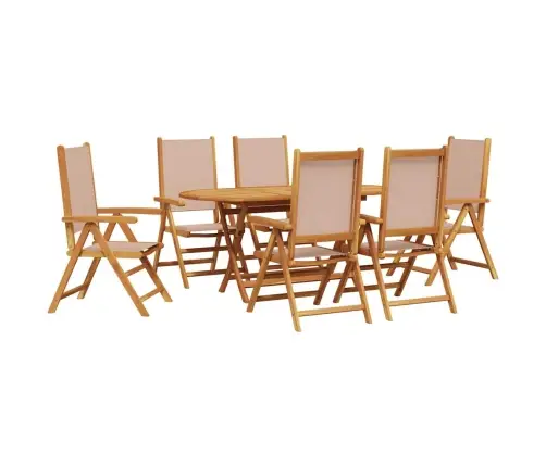 Dārza Ēdamgalds 7 Pcs Pelēkbrūna 6-Vietīgs Koks Un Audums Vidaxl