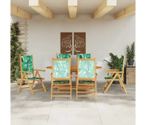 Dārza Galds 7 Pcs Lapu Raksts 6-Vietīgs Koks & Audums Vidaxl