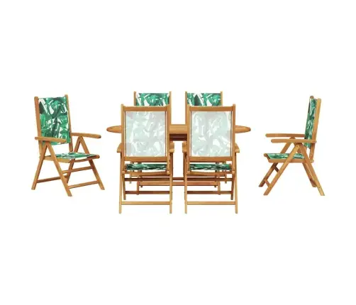 Dārza Galds 7 Pcs Lapu Raksts 6-Vietīgs Koks & Audums Vidaxl