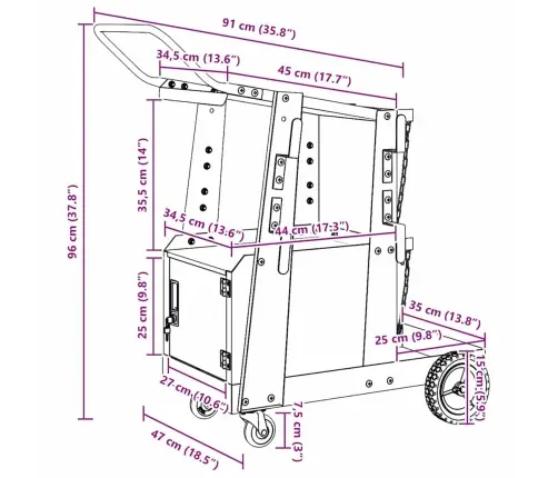 Metināšanas Ratiņi Melna 90 X 46 X 96 Cm Tērauds Vidaxl