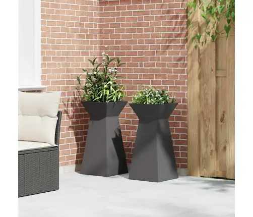 Dārza Kolonnas Puķupodi 2 Gabali Ar Bļodu, Melns, Izmērs 35X35X73 Cm, Tērauds. Vidaxl