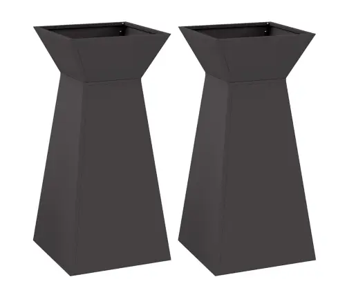 Dārza Kolonnas Puķupodi 2 Gabali Ar Bļodu, Melns, Izmērs 35X35X73 Cm, Tērauds. Vidaxl