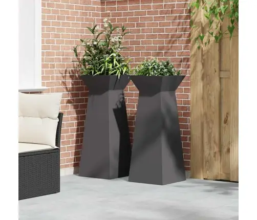 Dārza Kolonnas Puķu Podi, 2 Gabali, Ar Bļodu Melnā Krāsā, Izmērs 40X40X100 Cm, Tērauds. Vidaxl