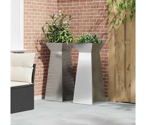 Dārza Staba Puķu Podi 2 Gabali Ar Bļodu 40X40X100 Cm. Cinkots Tērauds. Vidaxl