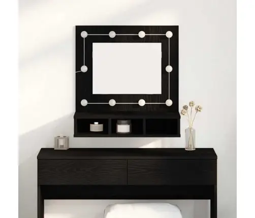 Melnā Ozola Kosmētikas Galds Melnā Ozola Koks Vidējs Spogulis Vidaxl