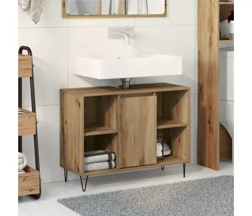 Vannitoa Kapp Riiuliga Käsitööpuu 80 X 33 X 60 Cm Tehispuit