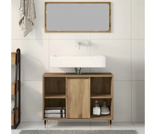 Vannitoa Kapp Riiuliga Käsitööpuu 80 X 33 X 60 Cm Tehispuit