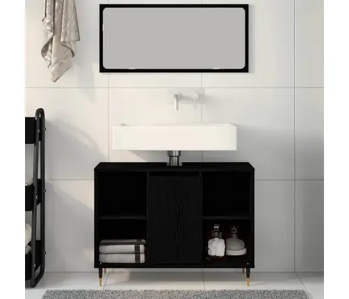 Vonios Spintelė Juoda 80 X 33 X 60 Cm Apdirbta Mediena