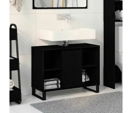 Vannitoa Kapp Riiuliga Uksega Must 80 X 33 X 60 Cm Tehispuit