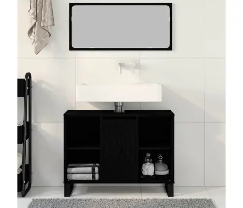 Vannitoa Kapp Riiuliga Uksega Must 80 X 33 X 60 Cm Tehispuit