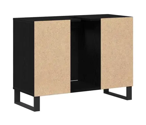 Vannitoa Kapp Riiuliga Uksega Must 80 X 33 X 60 Cm Tehispuit