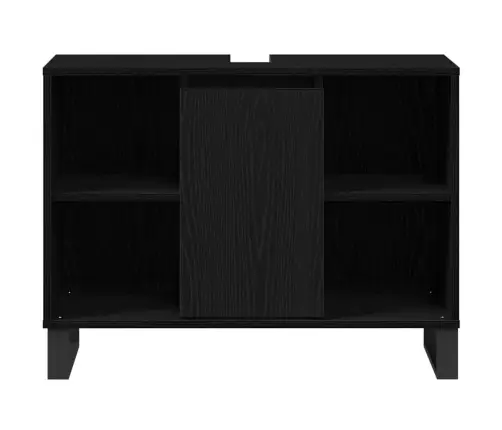 Vannitoa Kapp Riiuliga Uksega Must 80 X 33 X 60 Cm Tehispuit