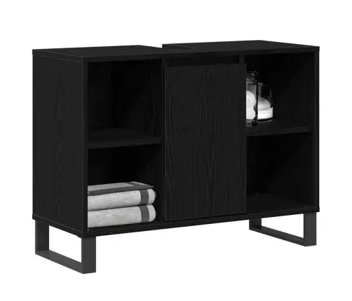 Vannitoa Kapp Riiuliga Uksega Must 80 X 33 X 60 Cm Tehispuit