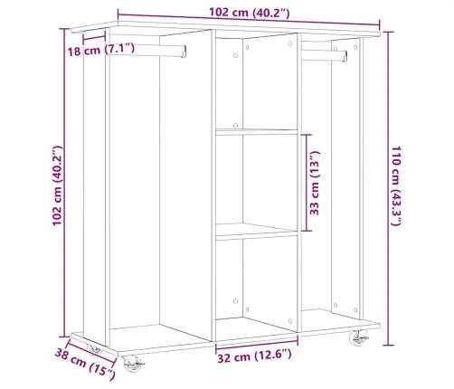 Spinta Su Ratu Juoda Ąžuolo 102 X 38 X 110 Cm Apdirbta Mediena