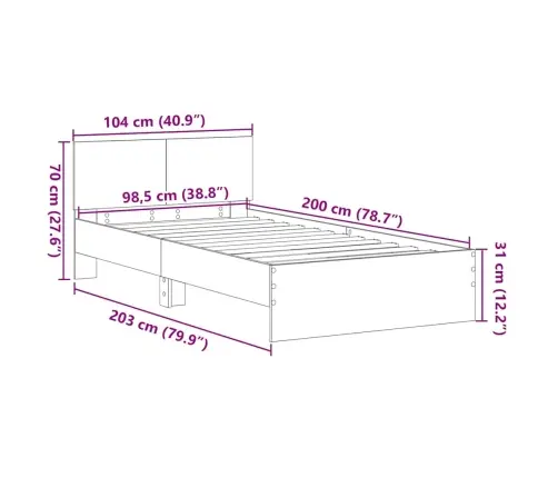 Voodi Raam Peaga Vana Puit 203 X 104 X 70 Cm Tehispuit