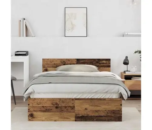 Gultas Rāmis Ar Atzveltni Vecs Koks 120 X 190 Cm Cietais Koks Vidaxl