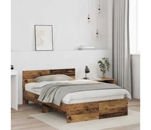 Gultas Rāmis Ar Atzveltni Vecs Koks 120 X 190 Cm Cietais Koks Vidaxl