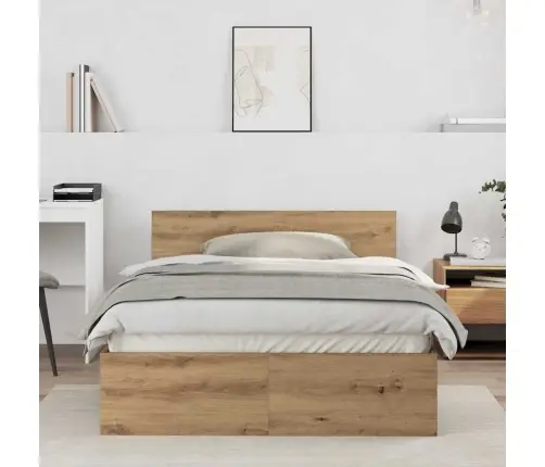 Gultas Rāmis Ar Atzveltni Artisānā Ozols 120 X 190 Cm Vidaxl