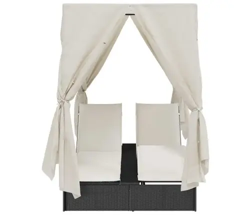 Divvietīgs Sauļošanās Krēsls Ar Jumtu Un Aizkariem Melna Vidaxl