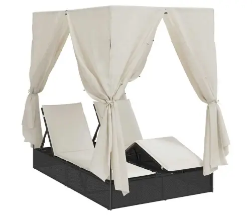 Divvietīgs Sauļošanās Krēsls Ar Jumtu Un Aizkariem Melna Vidaxl