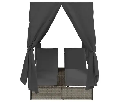 Divvietīgs Sauļošanās Krēsls Ar Jumtu Un Aizkariem Pelēka Vidaxl