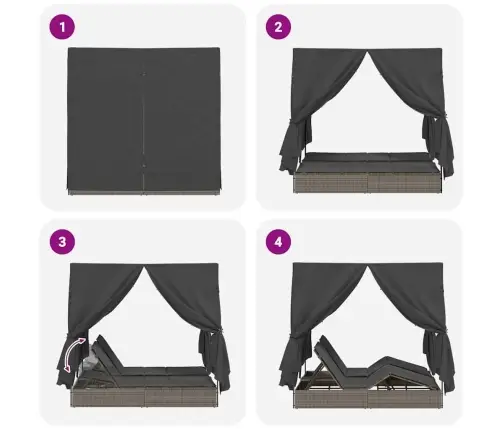 Divvietīgs Sauļošanās Krēsls Ar Jumtu Un Aizkariem Pelēka Vidaxl