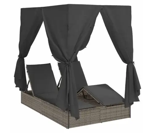 Divvietīgs Sauļošanās Krēsls Ar Jumtu Un Aizkariem Pelēka Vidaxl