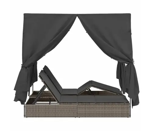 Divvietīgs Sauļošanās Krēsls Ar Jumtu Un Aizkariem Pelēka Vidaxl