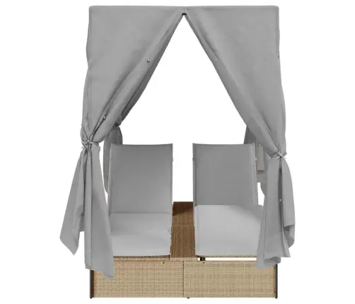 Divvietīga Sauļošanās Gulta Bēša Standarta Āra Dienas Gultai Vidaxl