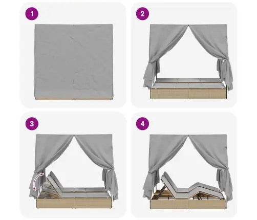 Divvietīga Sauļošanās Gulta Bēša Standarta Āra Dienas Gultai Vidaxl