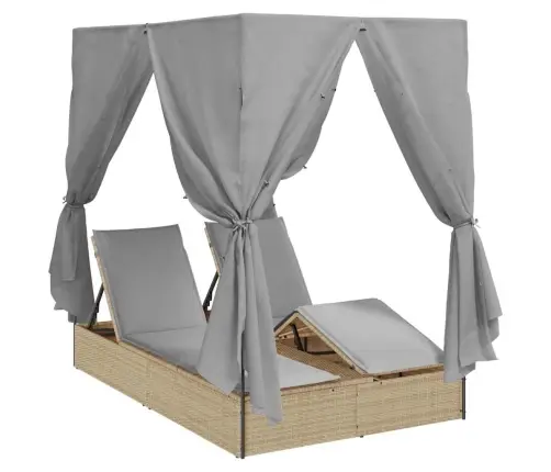 Divvietīga Sauļošanās Gulta Bēša Standarta Āra Dienas Gultai Vidaxl