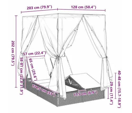 Divvietīga Sauļošanās Gulta Bēša Standarta Āra Dienas Gultai Vidaxl
