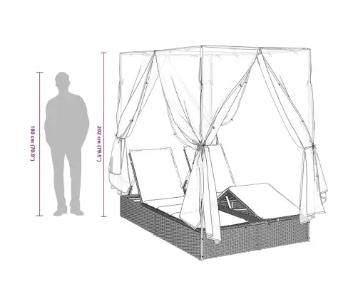 Divvietīgs Sauļošanās Krēsls Ar Jumtu Un Aizkariem Gaiši Pelēka Vidaxl