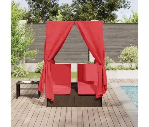 Dviejų Vietų Saulės Gultas Su Stogu Ruda 205 X 129 X 200 Cm