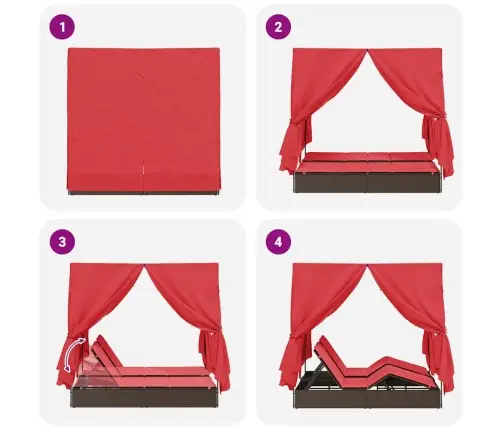 Dviejų Vietų Saulės Gultas Su Stogu Ruda 205 X 129 X 200 Cm