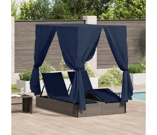 Dviejų Vietų Saulės Gultas Su Stogu Pilka 205 X 129 X 200 Cm