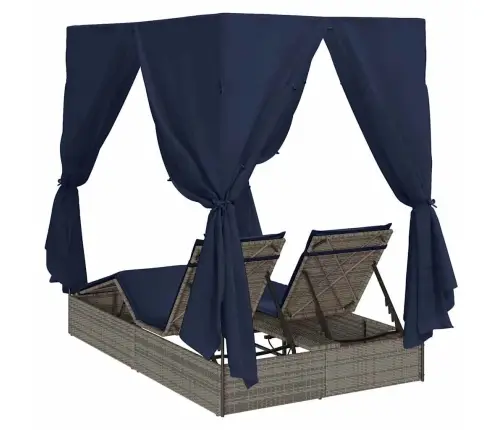 Dviejų Vietų Saulės Gultas Su Stogu Pilka 205 X 129 X 200 Cm