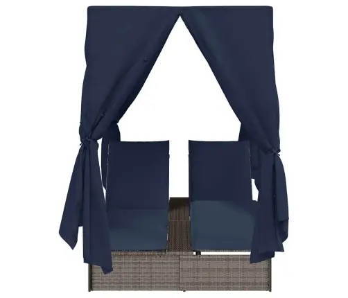 Dviejų Vietų Saulės Gultas Su Stogu Pilka 205 X 129 X 200 Cm