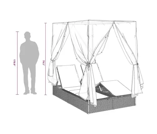 Dviejų Vietų Saulės Gultas Su Stogu Pilka 205 X 129 X 200 Cm